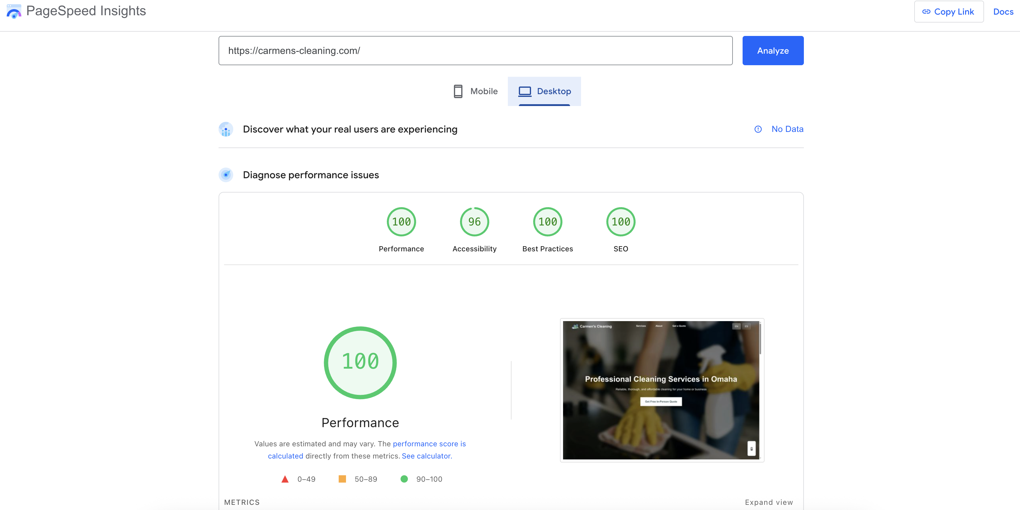Desktop PageSpeed Score