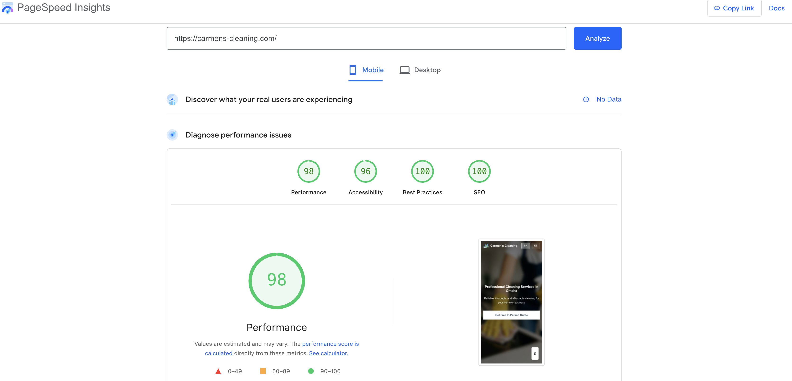 Mobile PageSpeed Score